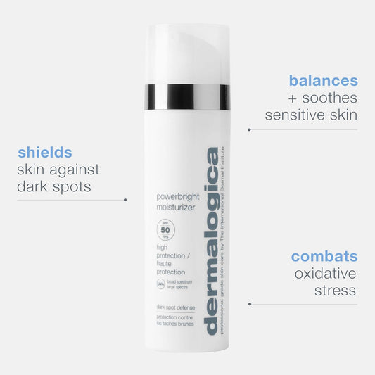 Dermalogica Powerbright Moisturizer SPF 50 Facial Sunscreen Shields Skin Against Dark Spots with Niacinamide & Hyaluronic Acid, 1.7