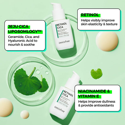 Innisfree Retinol Cica Moisture Recovery Serum: Soothing And Hydrating, Visibly Improve Skin Elasticity And Firmness