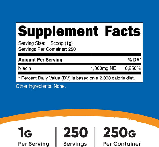 Nutricost Niacin Vitamin B3 Powder 250 Grams - 1G Per Serving - Vitami