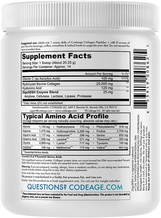 Codeage Collagen Peptides Powder + Vitamin C, Digestive Enzy
