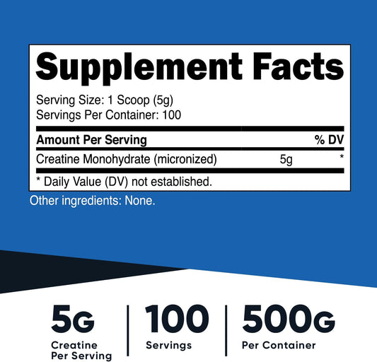 Nutricost Creatine Monohydrate Micronized Powder 500G, 5000Mg Per Serv (5G) - Micronized Creatine Monohydrate, 100 Servings