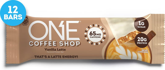 One Coffee Shop Protein Bars + Caffeine, Vanilla Latte, Gluten Free Wi1.75 Pounds