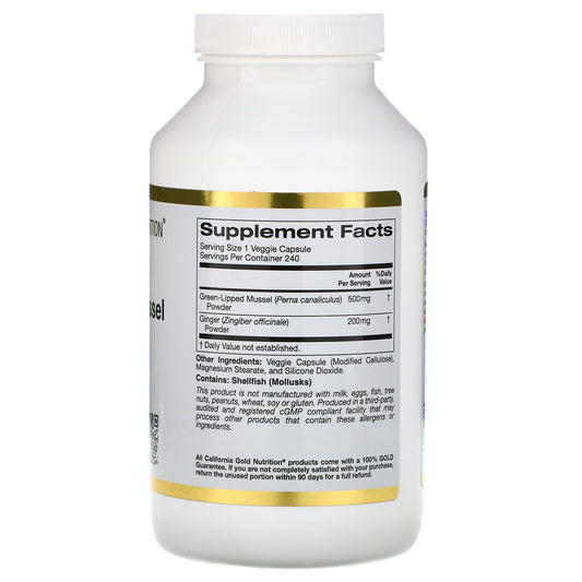 California Gold Nutrition, New Zealand, Green-Lipped Mussel Plus Ginger, Joint Health Formula, 500 Mg,Veggie Caps