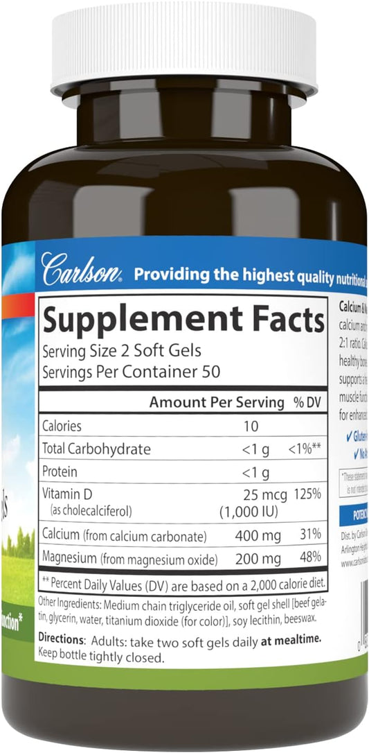 Carlson - Cal-Mag Gels, 2:1 Calcium To Magnesium Ratio, Bone Support,