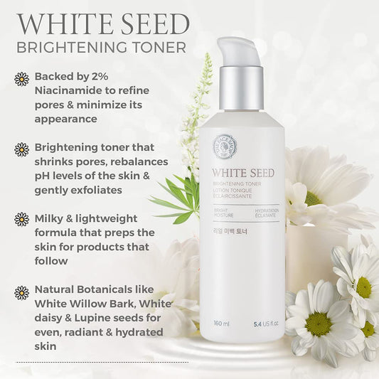 The Face Shop Whiteseed Brightening Toner | Long-Lasting Moisture, Skin Brightening & Healthy | Botanical Skincare Moisturizer, Skin Texture & Clarity Improvement, Dullness Reducing, 5.4