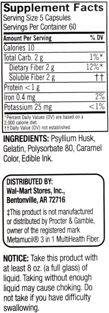 Awehiru Equate Daily Multi-Benefit Psyllium Fiber Capsules, 300 Ct