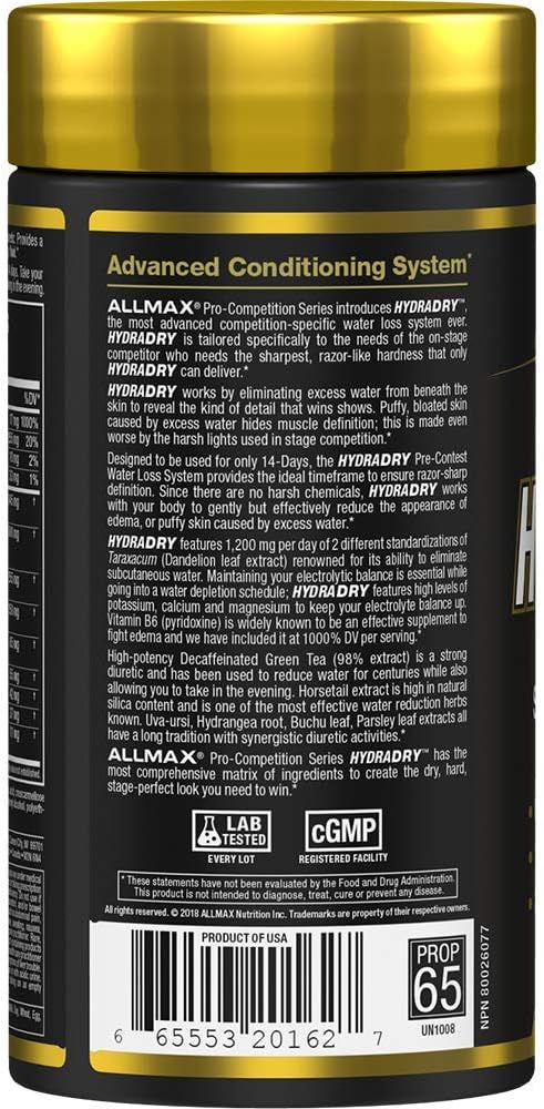 Allmax Hydradry - 84 Tablets - 14-Day Pre-Contest Formula - Eliminates