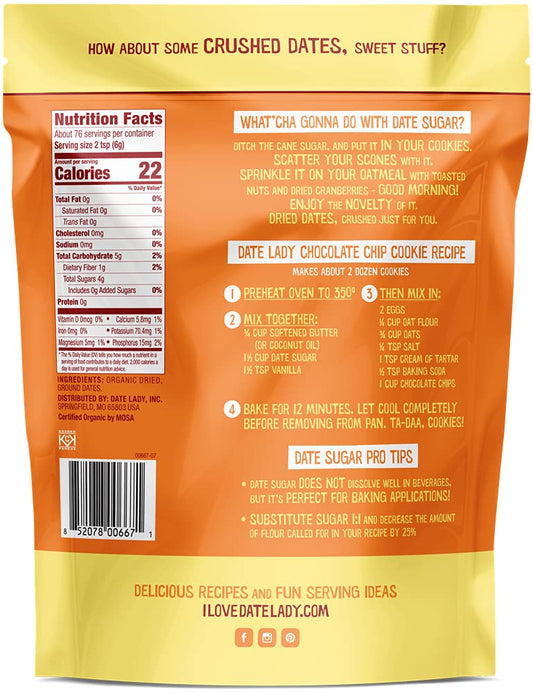 Organic Date Sugar, 1 Lb | 100% Whole Food | Vegan, Paleo, Gluten-Free & Kosher | 100% Ground Dates | Sugar Substitute And Alternative Sweetener For Baking | Will Not Dissolve In Your Coffee (2 Bags)