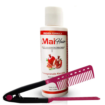 Mai Hair Brazilian Keratin Hair Treatment Complex – Brazilian Professional Effective Fast Acting Hair Straightening Formula Infused with Pomegranate and Argan Oil (4 with Comb)