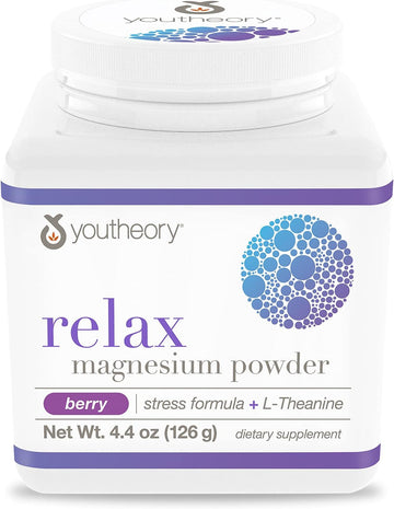 Youtheory Relax Magnesium Powder 300 mg, with GABA & L-theanine, Berry