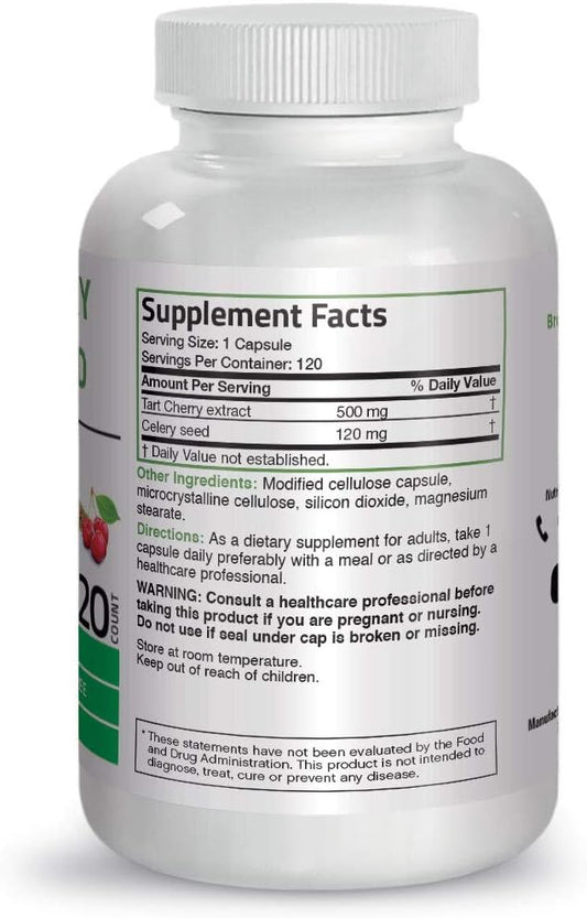 Bronson Tart Cherry Extract + Celery Seed Capsules - Powerful Uric Aci