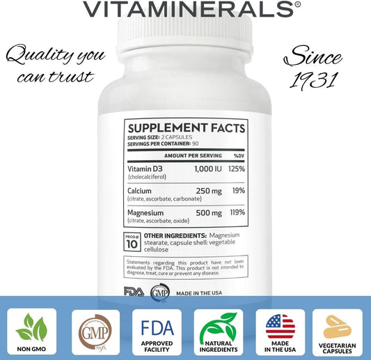 Vitaminerals 10 Magnese? Magnesium, Calcium & Vitamin D3, Bone & Muscle Support 180 Veggie caps
