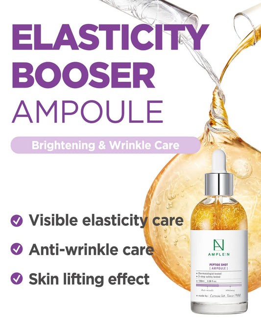 Ample:N Peptide Shot Ampoule - Anti-Aging Face Ampoule With Peptide Threads To Minimize Wrinkles And Improve Firmness - Peptide Serum To Lift Sagging Skin - Visibly Plump, 3.38 .