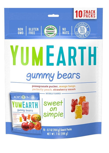 Yumearth Organic Fruit Flavored Gummy Bears, 10- .7Oz. Snack Packs, Allergy Friendly, Gluten Free, Non-Gmo, No Artificia