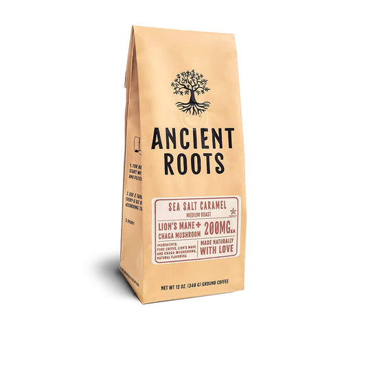 Ancient Roots Flavored Mushroom Coffee By Corim Premium Blends,  Bag (Two-Pack) (Salted Caramel)