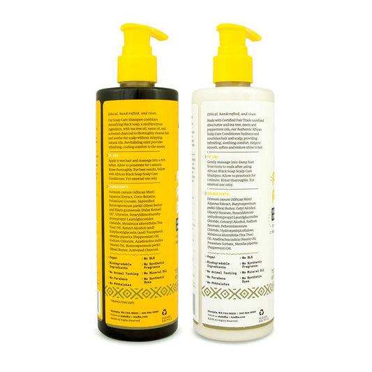Alaffia Authentic African Black Soap Scalp Care Shampoo and Conditioner - For All Hair Types Normal to Dry Scalp, Nourishes & Soothes the Scalp with Shea Butter & Neem Oil, Tea Tree & Mint, 12   Each