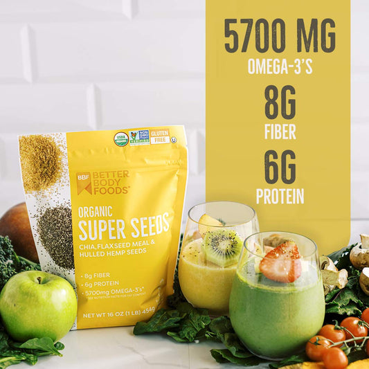 Betterbody Foods Superfood Organic Super Seeds - Blend Of Organic Chia Seeds, Milled Flax Seed, Hemp Hearts, Add To Smoothies Shakes & More