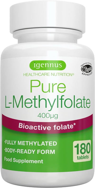 Pure Methyl Folate 400 Mcg, 180 Tablets, Clean Label & Vegan, Methylat47 Grams