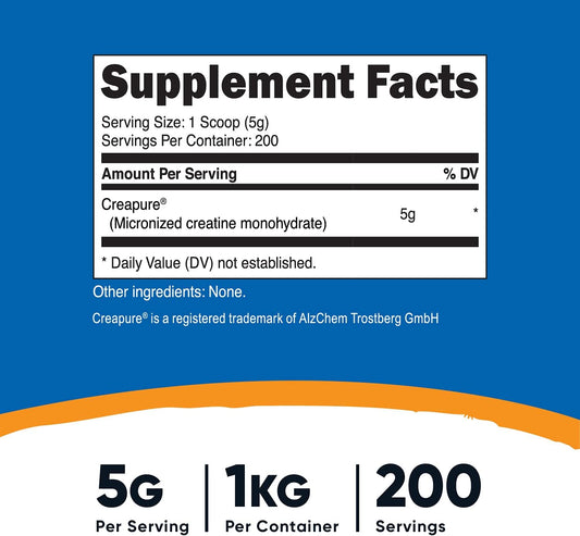 Nutricost Creapure Creatine Monohydrate Powder 1Kg200 Servings (Pack