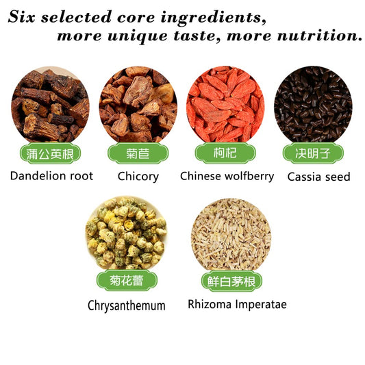 Dandelion Root Chinese Wolfberry Chicory Chrysanthemum Cassia Seed Rhizoma Imperatae Tea 2 Boxes , Combination Of Floral Tea 100% Nature, Caffeine Free, Liver Detox
