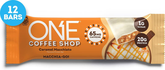 One Coffee Shop Protein Bars + Caffeine, Caramel Macchiato, Gluten Fre1.73 Pounds