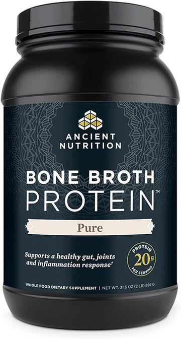 Ancient Nutrition Bone Broth Protein Powder, Pure Flavor, 20G Protein