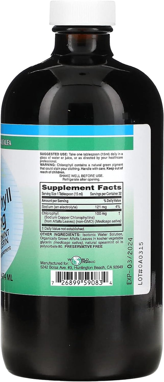 World Organics Liquid Chlorophyll Liquid With Spearmint, 16 Fluid Ounc