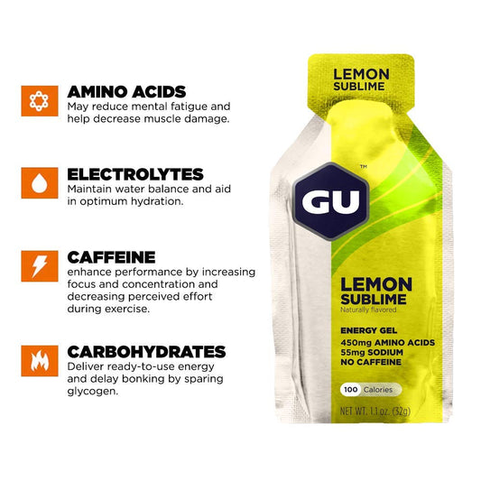 Gu Energy Original Sports Nutrition Energy Gel, 24-Count, Lemon Sublim1.1 Pounds