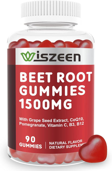 Nitric Oxide Beet Root Gummies 1500Mg For Women Men, Nitric Oxide Booster With Grape Seed Extract, Pomegranate, Coq10, V