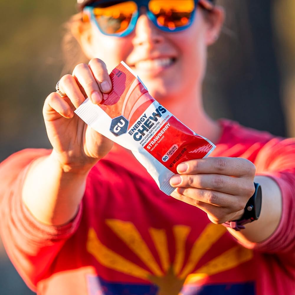 GU Energy Chews, Strawberry Energy Gummies with Electrolytes, 12 Bags