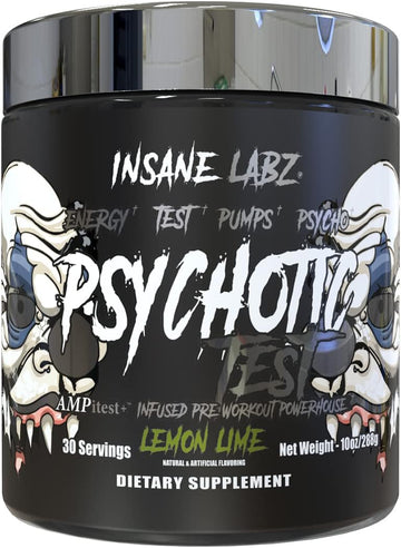 Insane Labz Psychotic Test, High Stim Testosterone Energy And Pump Boosting Pre-Workout Powder With Dmae Bitartrate, D A