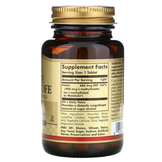 Solgar, Folate As Metafolin, 400 Mcg