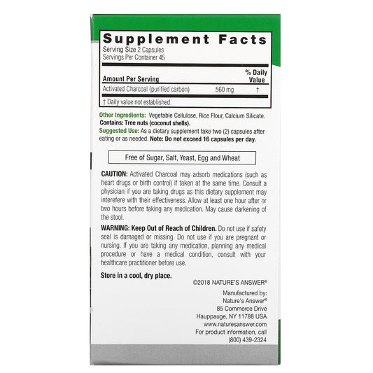 Nature'S Answer, Charcoal, Activated Purified Carbon, 280 Mg Vegetable Capsules