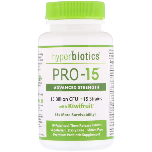Hyperbiotics, Pro-15, Advanced Strength With Kiwifruit, 15 Billion Cfu, Patented Time-Release Tablets