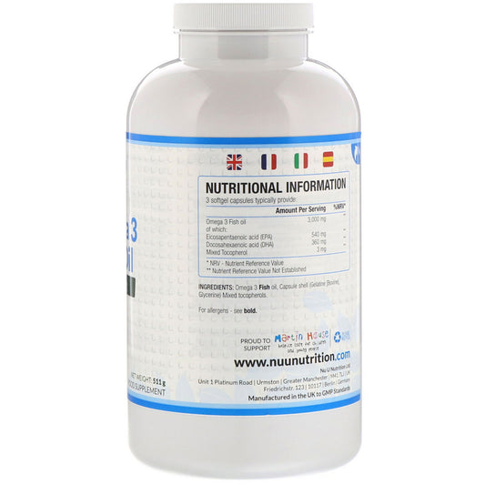 Nu U Nutrition, Omega 3 Fish Oil, 1,000 mg Softgel Capsules