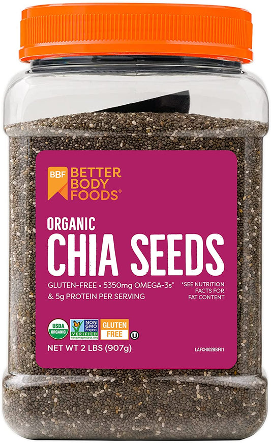 Betterbody Foods Organic Chia Seeds With Omega-3, Non-Gmo, Gluten Free, Keto Diet Friendly, 2 Lbs