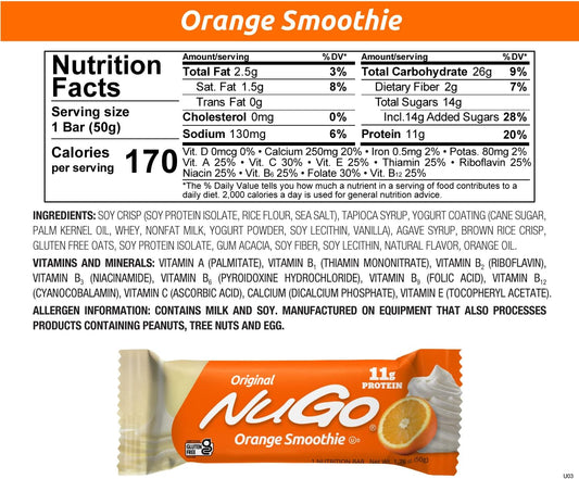 Nugo Protein Bar, Orange Smoothie, 11G Protein, Gluten Free, 15 Count1.8 Pounds