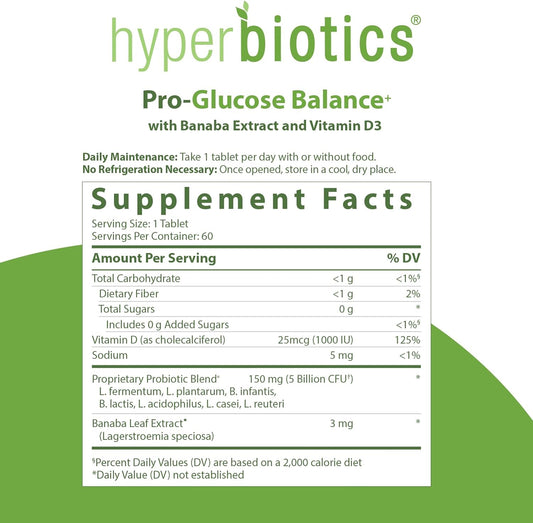 Hyperbiotics Vegan Glucose Support Tablets | Probiotics For Women, Men2.4 Ounces