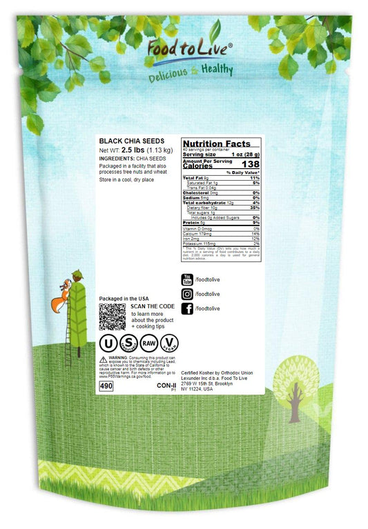 Black Chia Seeds – Whole, Sproutable, Vegan, Kosher, Keto, Sirtfood, Bulk. Rich In Essential Fatty Acids, Fiber, Protein. Great For Chia Pudding, Smoothie, Oatmeal