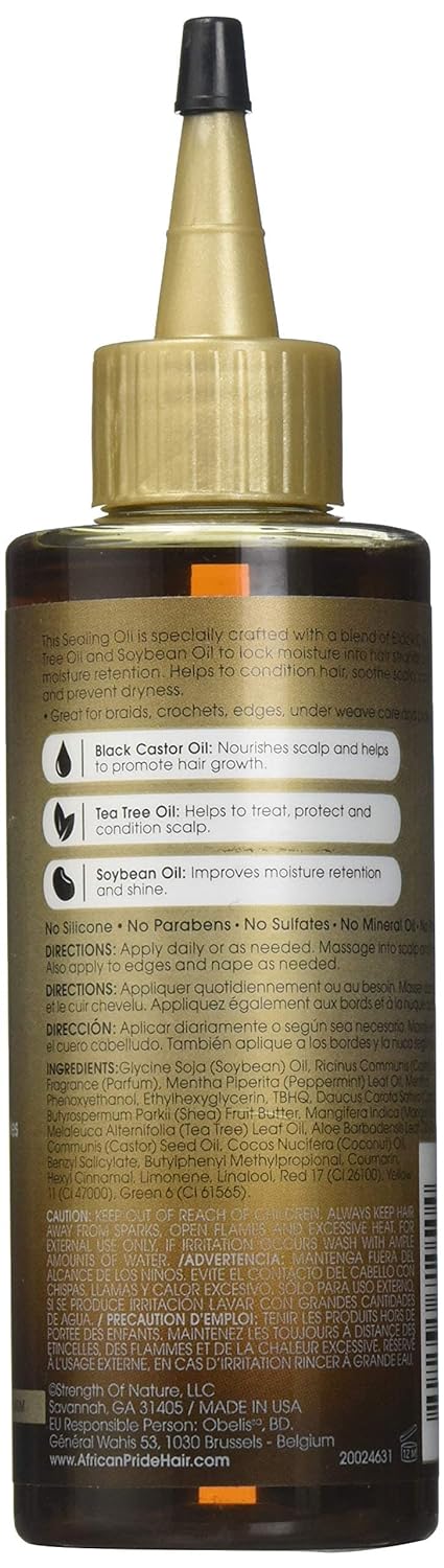 African Pride Black Castor Miracle Hair & Scalp Sealing Oil - Locks in Moisture & Soothes, Contains Black Castor/Tea Tree/Soybean Oil, 6