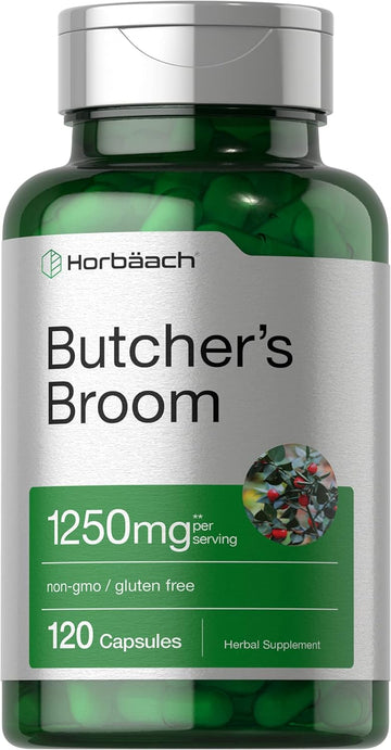 Butchers Broom Capsules 1250Mg | 120 Count | Non-Gmo, Gluten Free | Traditional Herb Root Extract Supplement | By Horbaa