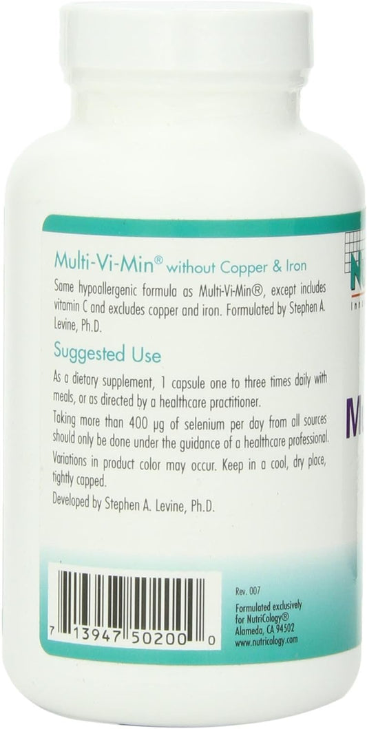 Nutricology Multi-Vi-Min Without Cu And Fe, Vegicaps, 150-Count