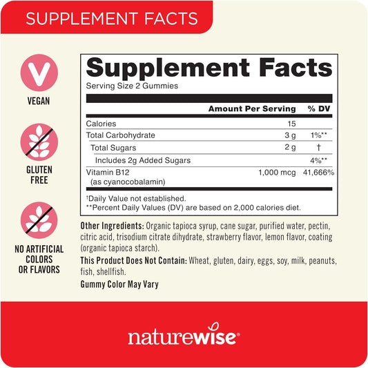 Naturewise Vitamin B12 1,000 Mcg Strawberry Lemon Flavored Gummies To