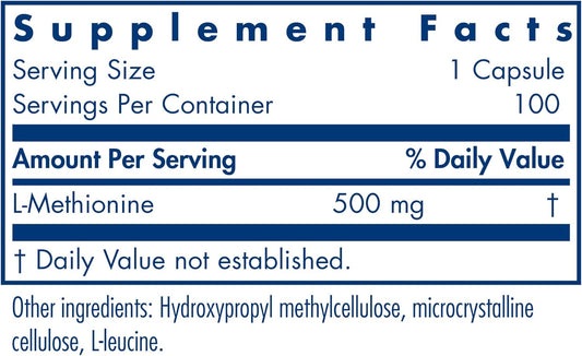Allergy Research Group - L-Methionine 500 Mg - Liver And Energy Suppor