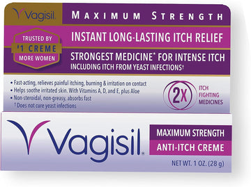 Vagisil Maximum Strength Feminine Anti-Itch Cream With Benzocaine For Women, Helps Relieve Yeast Infection Irritation, Gynecologist Tested, Fast-Acting, Soothes And Cools Skin, 1 Oz (Pack Of 4)