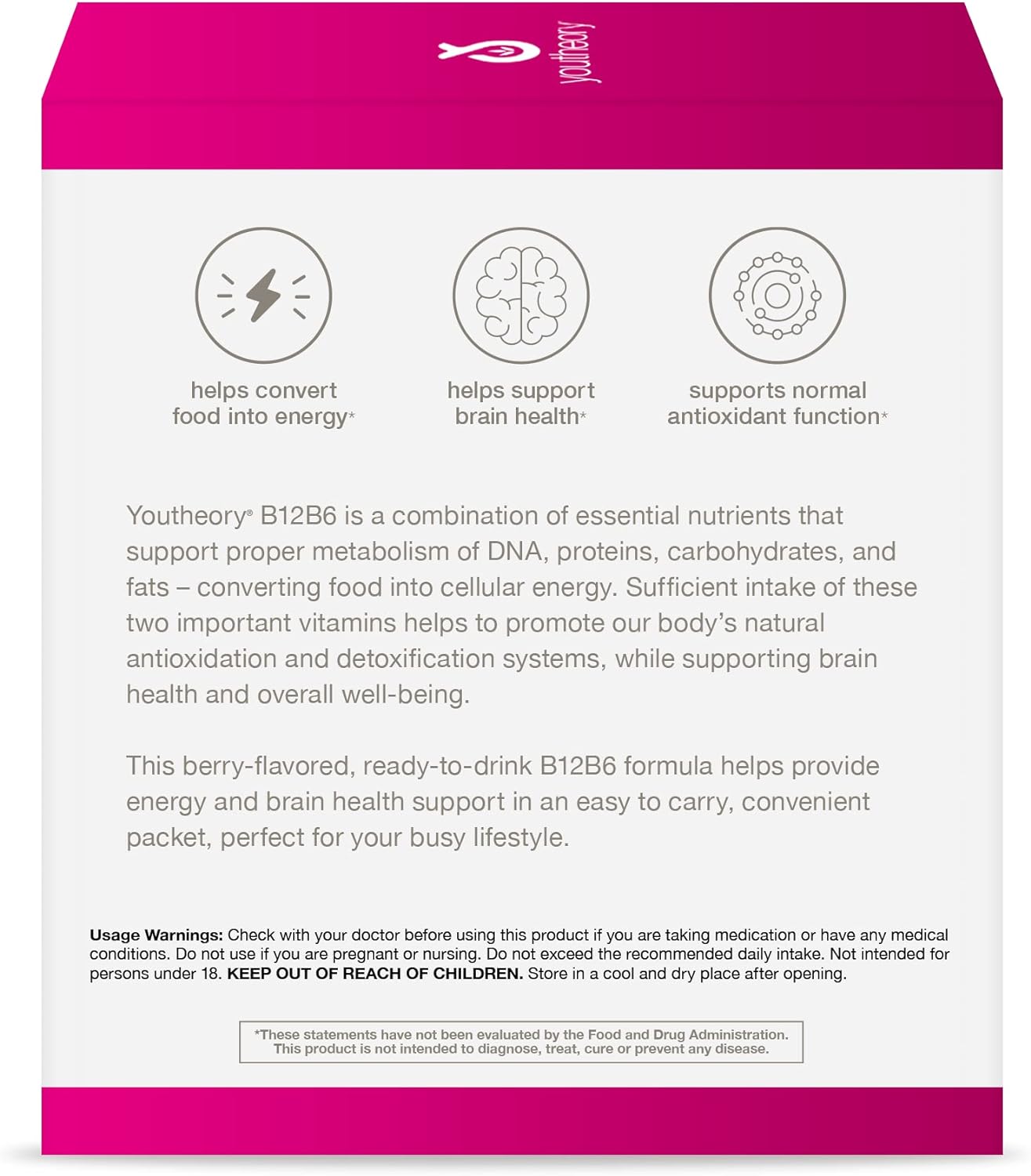 Youtheory Vitamin B12 B6, Daily Energy and Brain Support Supplement, L