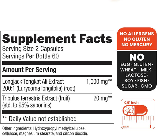 Zenavea Tongkat Ali For Men Longjack Tongkat-Ali, 1000 Mg Per Serving (200:1) - Eurycoma Longifolia Boosts Energy Levels