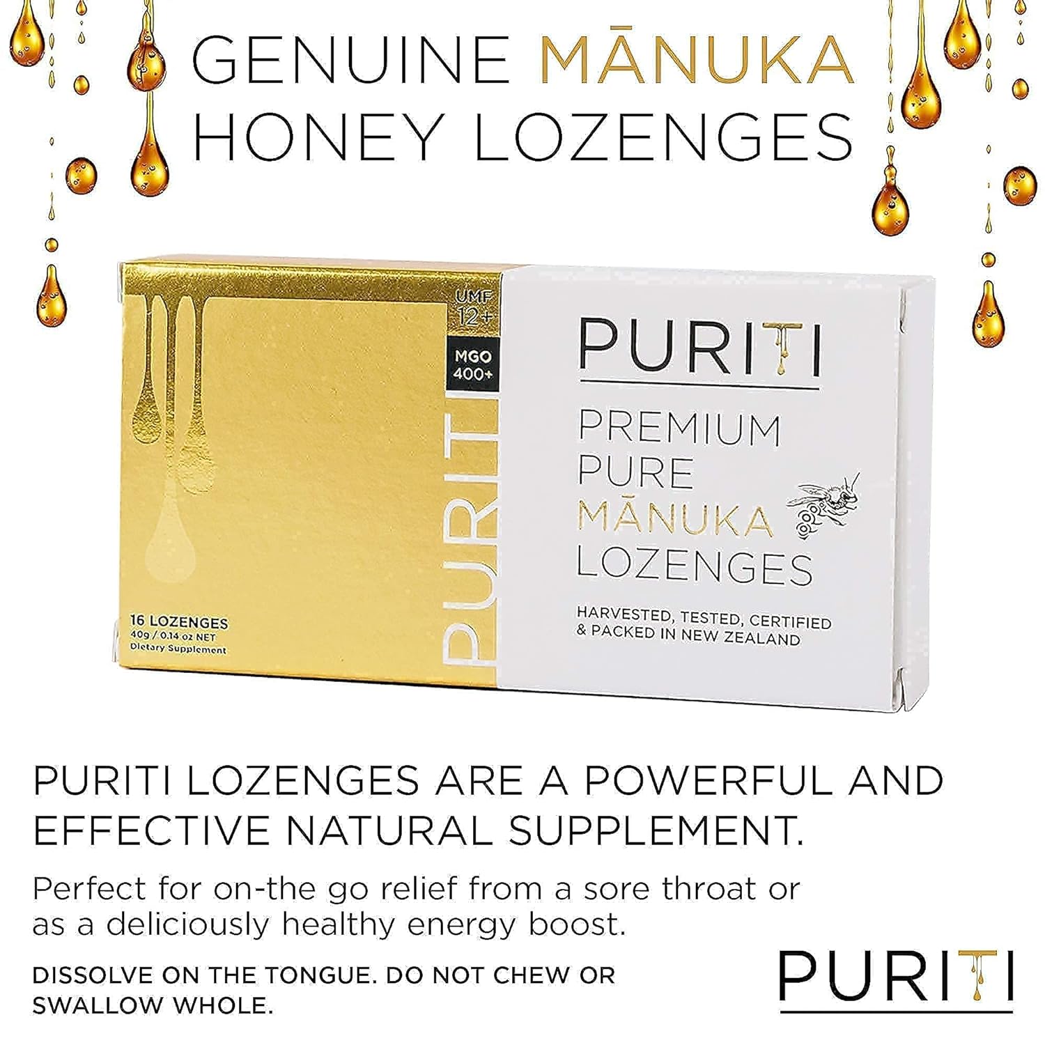 PURITI Manuka Honey Lozenges UMF 12+ (16 Pack) Manuka Honey