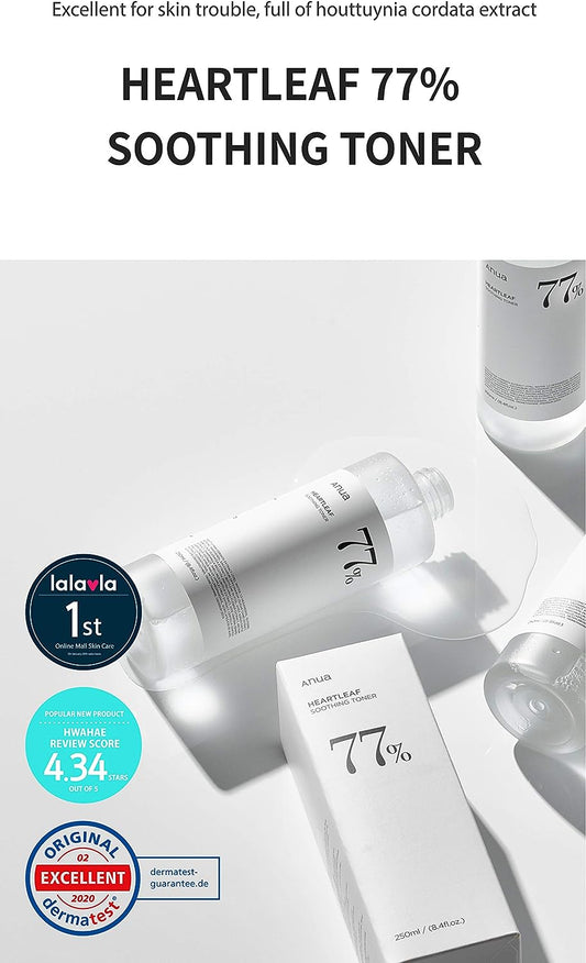 Anua Heartleaf 77% Soothing Toner I Ph 5.5 Skin Trouble Care, Calming Skin, Refreshing, Purifying (500 / 16.9 ..)