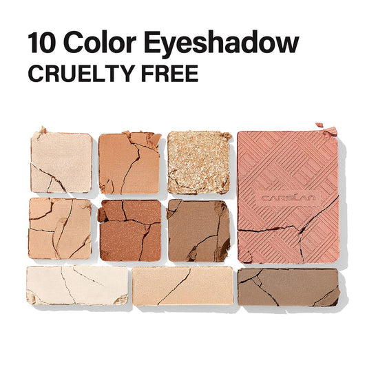 CARSLAN 10 Color Matte Shimmer Eyeshadow Palette, Highly Pigmented Nude Eye Shadow Makeup Palette with Warm Neutrals, Comprehensive palette 01, Coffee